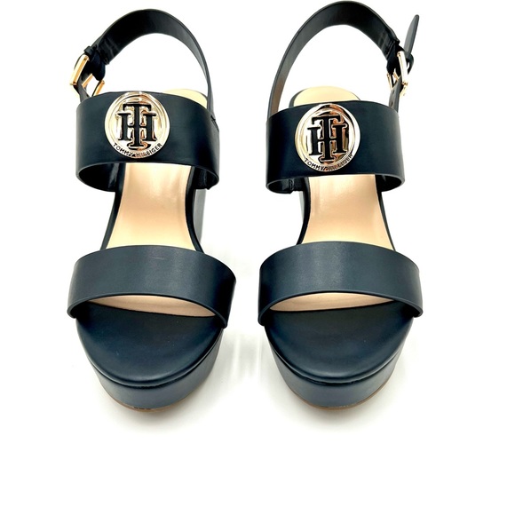 💕SALE 💕 New Womens Tommy Hilfiger Blue Wedge High Heel Sandal - Picture 6 of 9